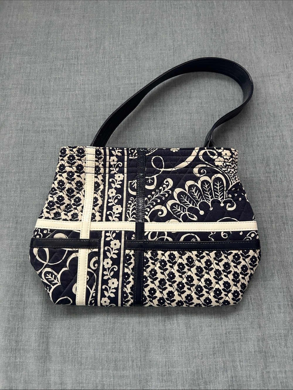 Vera Bradley Navy and Cream Quilted Patchwork Shoulder Bag